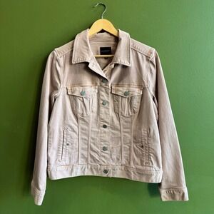 Liverpool LA Blush Denim Jacket L Stretch Button Front Classic Fit Light Pink